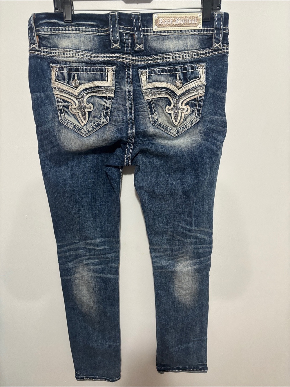 Rock Revival Women's Barbra Distressed Dark Blue Mid Rise Straight Leg Jeans